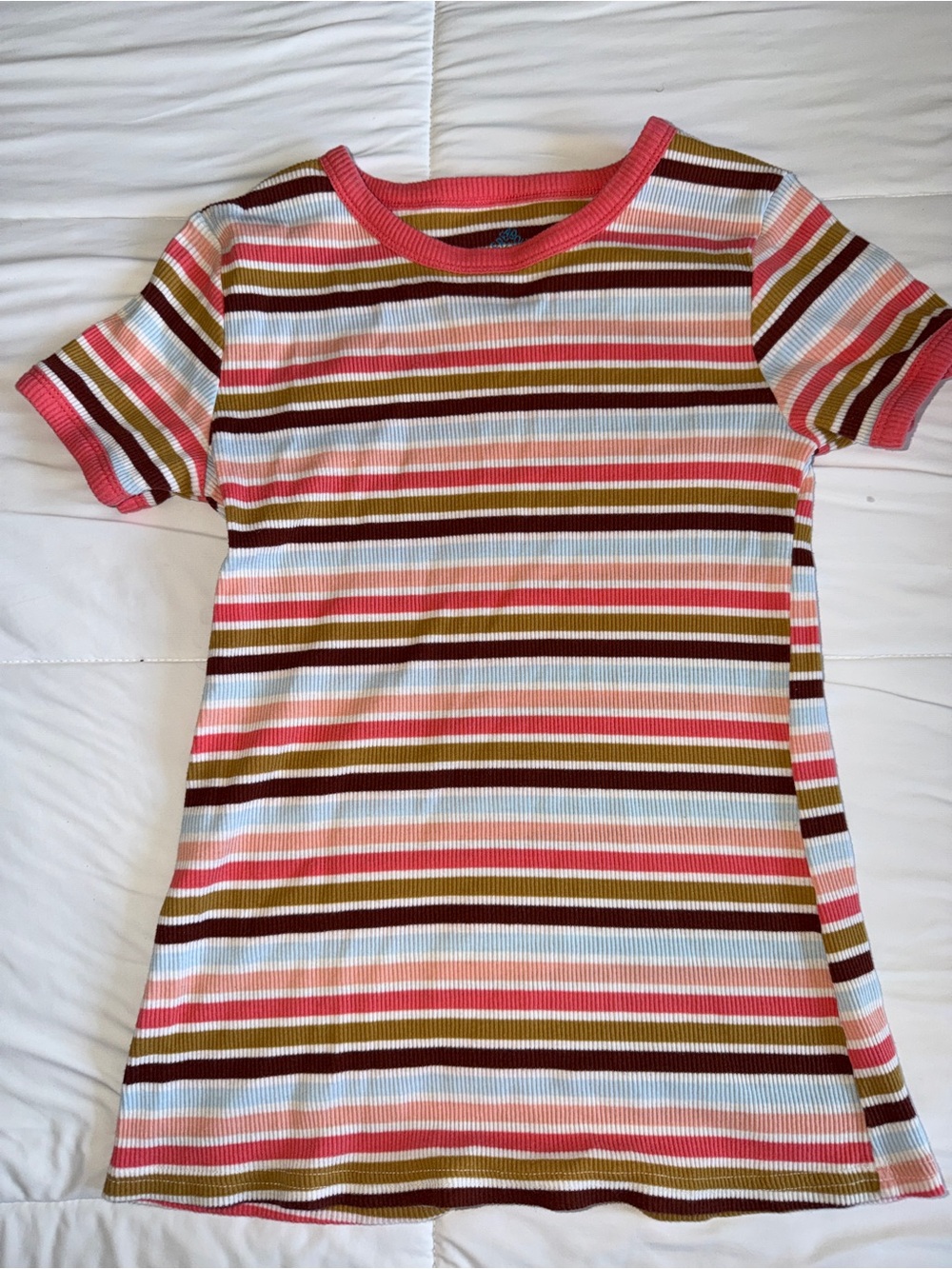 The Children's Place Striped Ribbed Short Sleeve Tee in Pink, Brown & Light Blue